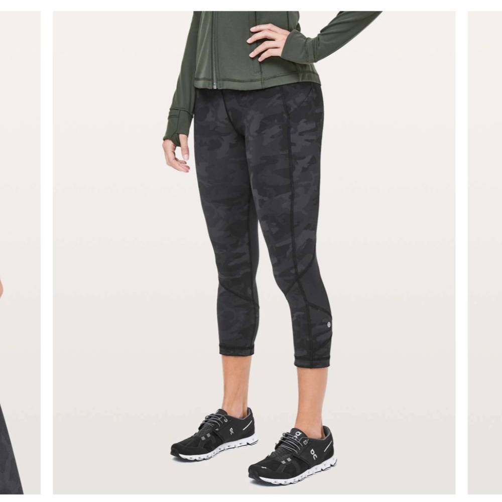 Lululemon Pace Rival Crop Gray Camo Crop Legging with Black Mesh Size 6